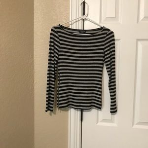 Bebe black and glitter silver striped shirt